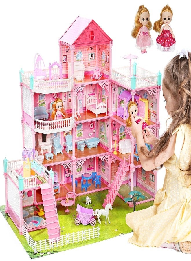 RABJET Dream Doll House Girls Toys,Doll House, 4 Story 11 Rooms Dollhouse with 2 Dolls, Dollhouse Furniture Accessories, Toddler Playhouse Gift for 3 4 5 6 7 8 9 10+ Year Old Girls Toys - Image 1